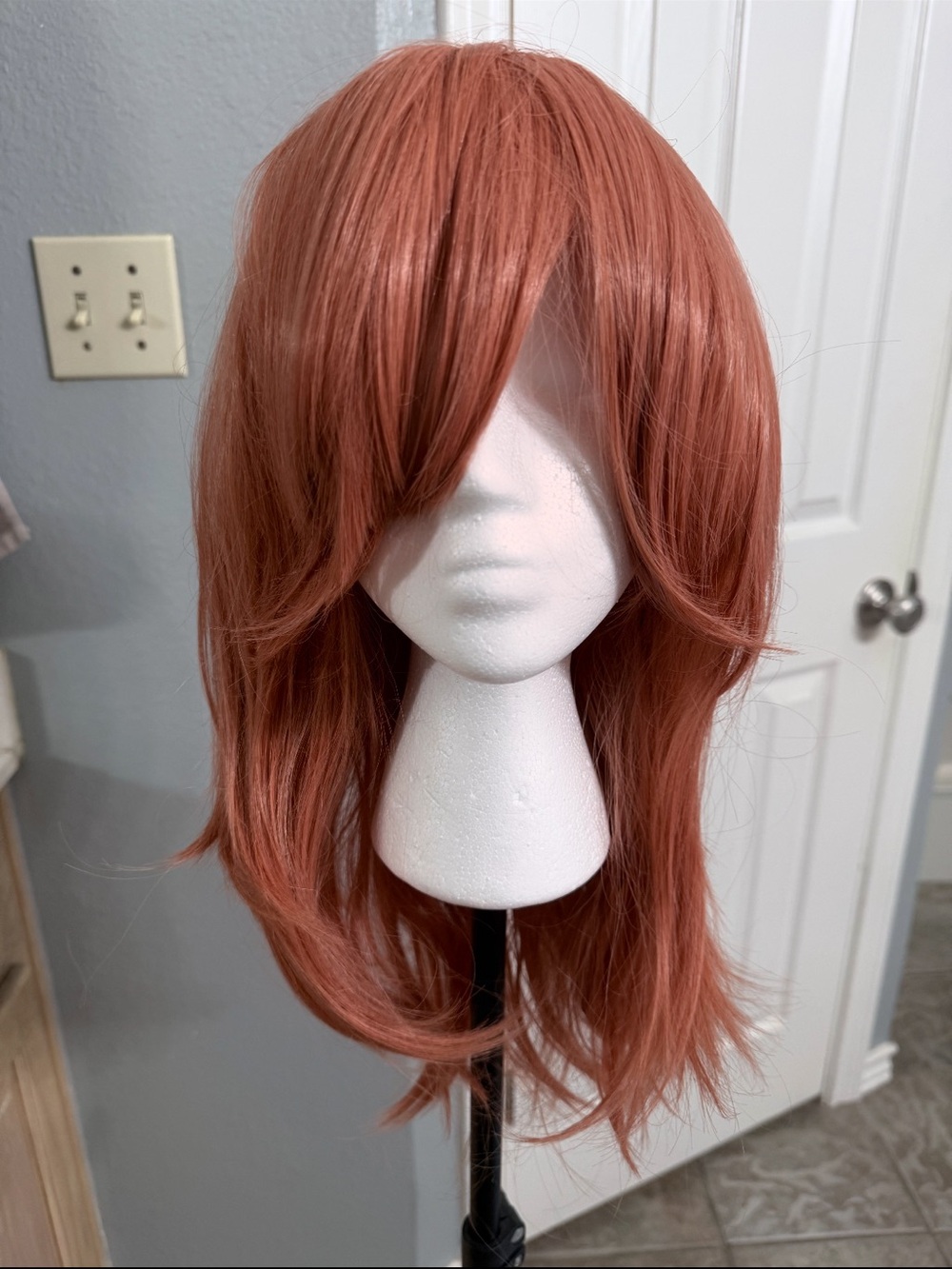 Source Unknown Layered Synthetic Wig in Rose Copper